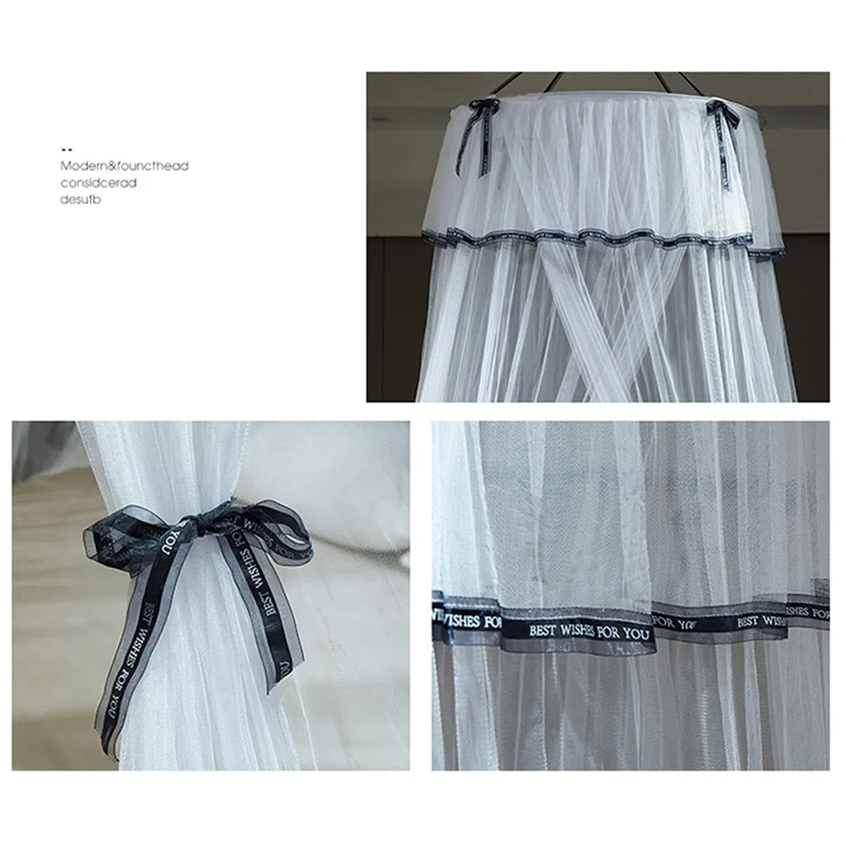 Moustiquaire pour lit, baldaquin de lit King Size, Rideau Suspendu, avec nœud Papillon et dôme Rond Princesse, Tente en Maille pour lit Double et Simple, Blanc, 1,8 m