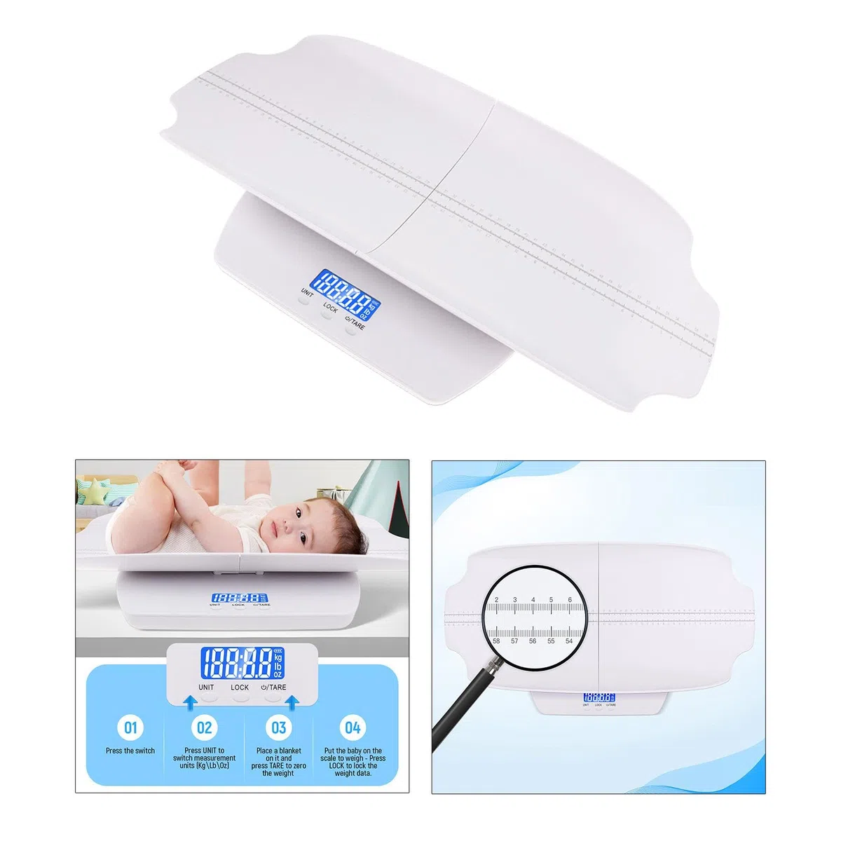 Balance Numérique pour Bébé Balance de Pesée Électronique Balance Multifonction Balance pour Animaux Domestiques avec Affichage Clair Adaptée à