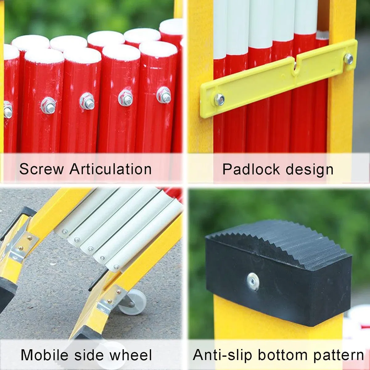 Barrière de sécurité mobile rétractable en métal avec roues pour jardins d'enfants et aires de jeux, design peu encombrant, jaune, hauteur 1,2 m, idéale pour la sécurité des enfants
