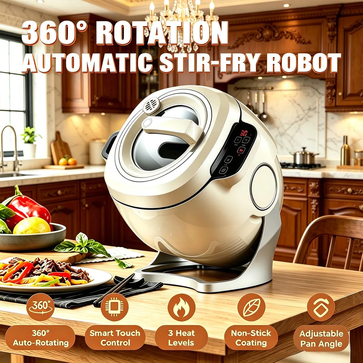 2026 New Robot Culinaire 6L 2000W, Machine de Cuisson Automatique Tout-en-Un : Induction, écran Tactile, Chauffe 3D. Démarrage Une Touche, sans fumée. pour familles Actives, Repas sains