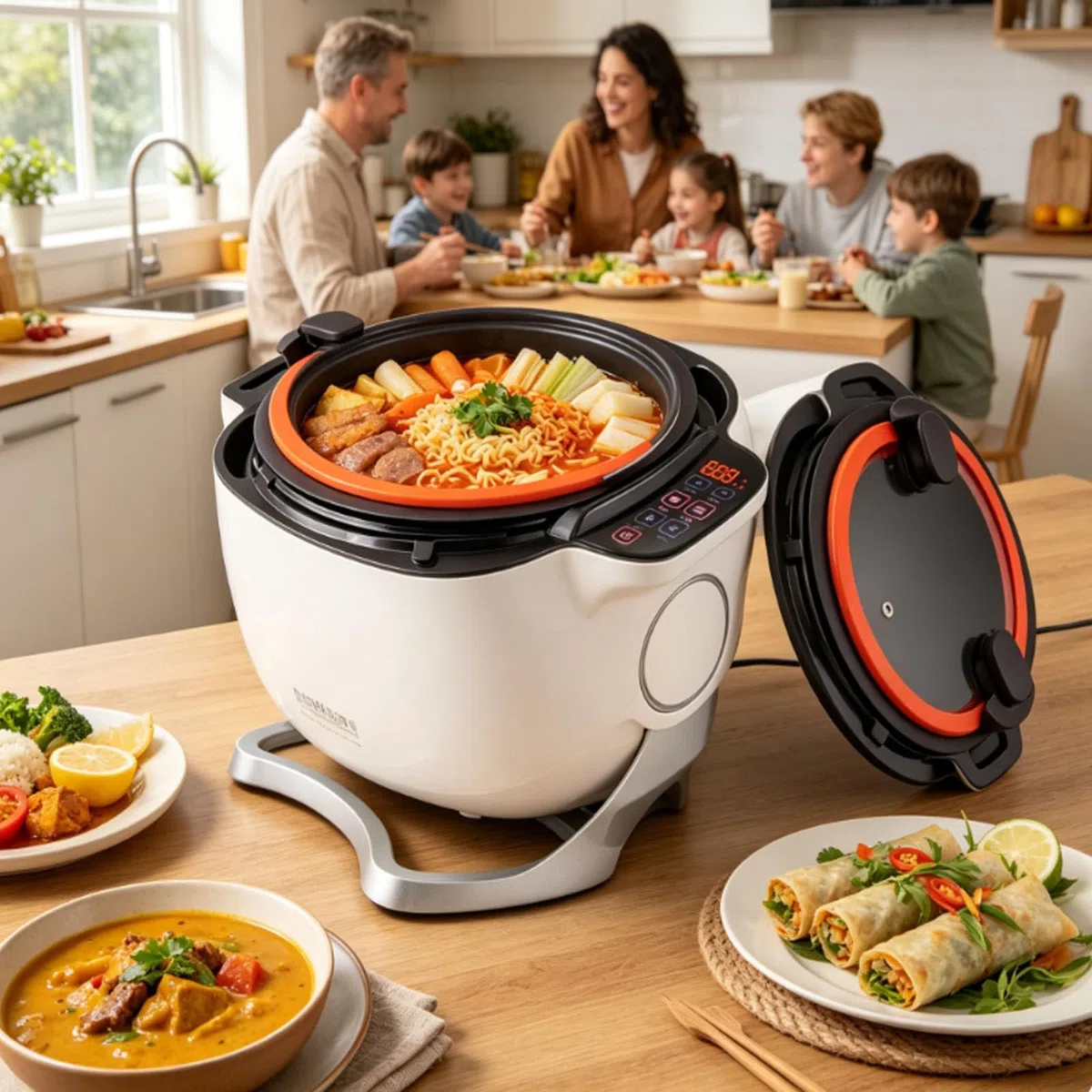 Robot culinaire Professionnel, Appareil de Cuisson Automatique, Robot de Cuisson Automatique, Wok à Tambour Rotatif 6 l 2000 W avec Couvercle en Verre Transparent, Double poignée