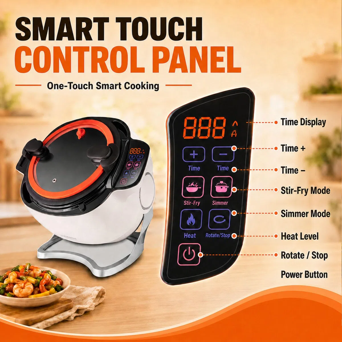 Robot culinaire Professionnel, Appareil de Cuisson Automatique, Robot de Cuisson Automatique, Wok à Tambour Rotatif 6 l 2000 W avec Couvercle en Verre Transparent, Double poignée