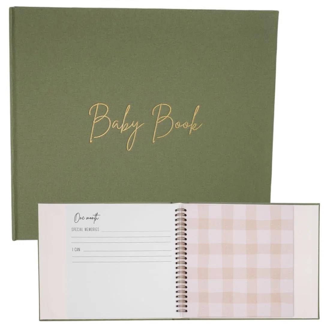 Livre souvenir pour bébé - Olive - Livre de souvenirs minimaliste pour bébé fille ou garçon - Albums photo pour bébé - Livres pour les nouveaux parents et journaux pour bébé pour la première fois -
