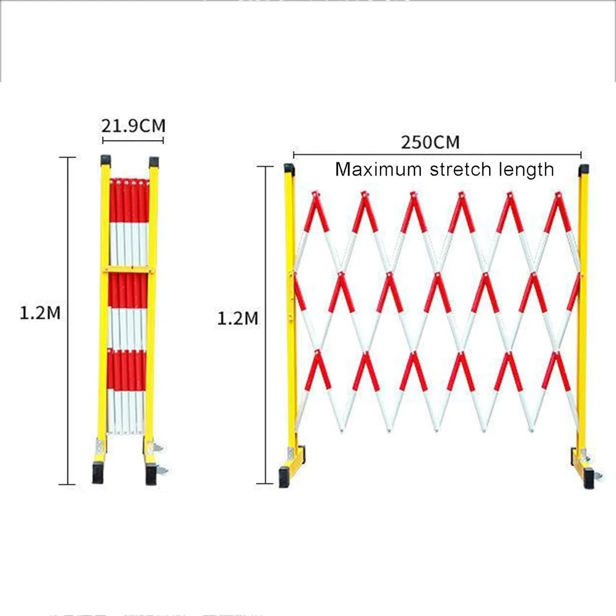 Barrière de sécurité mobile rétractable en métal avec roues pour jardins d'enfants et aires de jeux, design peu encombrant, jaune, hauteur 1,2 m, idéale pour la sécurité des enfants