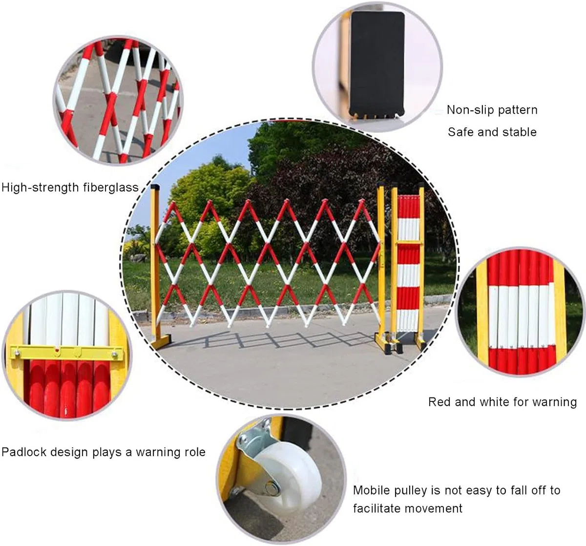 Barrière de sécurité mobile rétractable en métal avec roues pour jardins d'enfants et aires de jeux, design peu encombrant, jaune, hauteur 1,2 m, idéale pour la sécurité des enfants