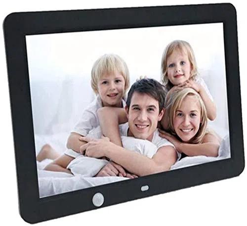 Cadre Photo numérique de 12 Pouces avec écran LED Haute définition 1280 x 800, Comprenant Un Calendrier, Un réveil, Un Lecteur MP3 et vidéo, et Une télécommande.,