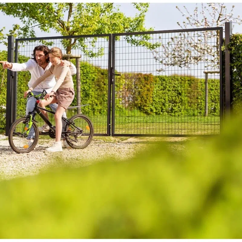 EASY CLOTURE Portail grillagé Acier galvanisé L 3m Gris Anthracite H 1m20 - Porte de Jardin - Clôture de Jardin avec Serrure et poignée