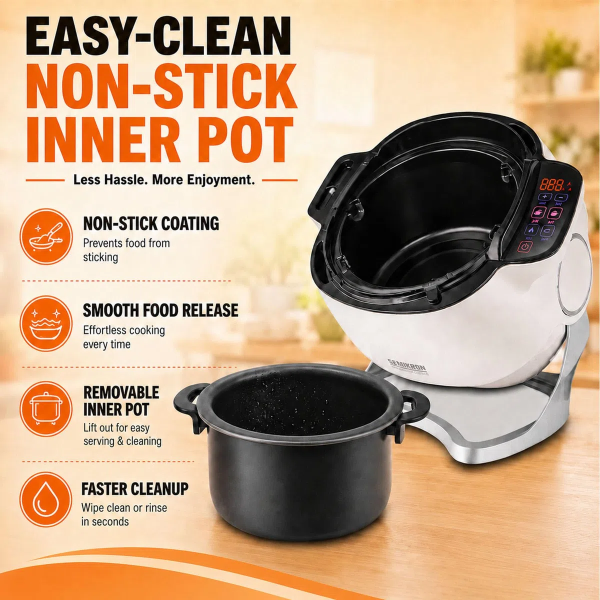 Robot culinaire Professionnel, Appareil de Cuisson Automatique, Robot de Cuisson Automatique, Wok à Tambour Rotatif 6 l 2000 W avec Couvercle en Verre Transparent, Double poignée