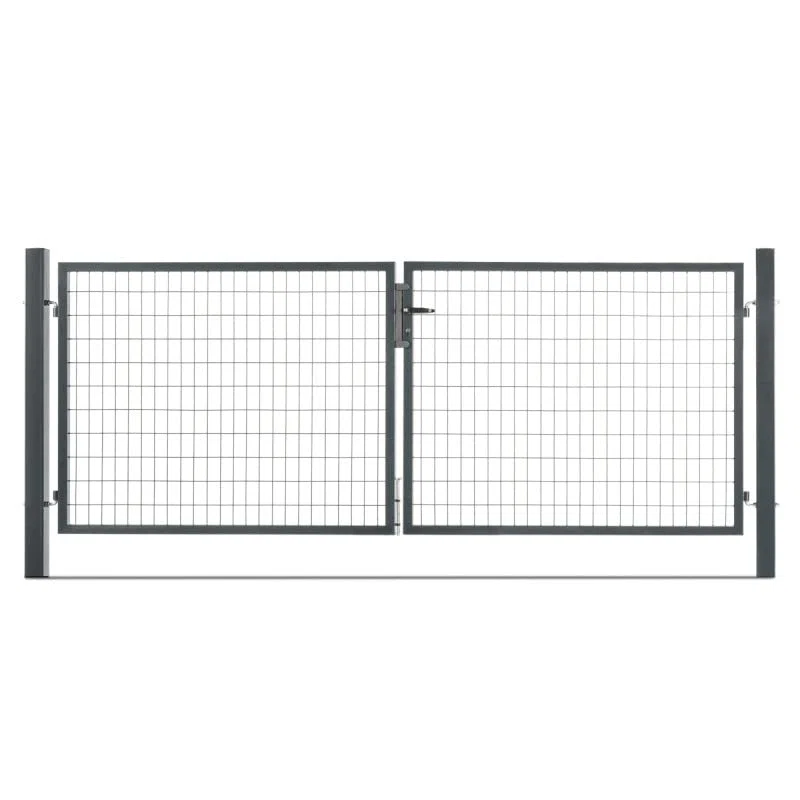 EASY CLOTURE Portail grillagé Acier galvanisé L 3m Gris Anthracite H 1m20 - Porte de Jardin - Clôture de Jardin avec Serrure et poignée