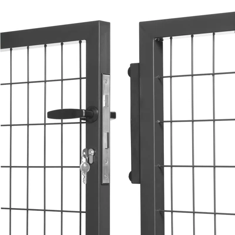 EASY CLOTURE Portail grillagé Acier galvanisé L 3m Gris Anthracite H 1m20 - Porte de Jardin - Clôture de Jardin avec Serrure et poignée