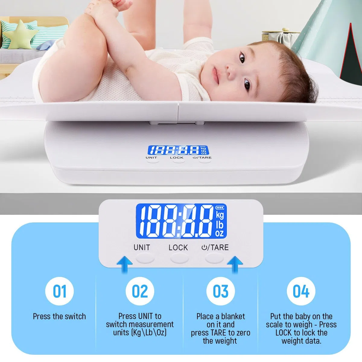 Balance Numérique pour Bébé Balance de Pesée Électronique Balance Multifonction Balance pour Animaux Domestiques avec Affichage Clair Adaptée à