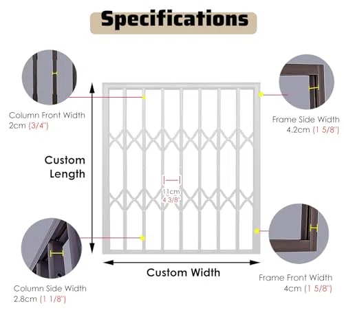 Garde-fenêtre antivol réglable pour enfants et animaux domestiques, barres de sécurité pliables en aluminium (50,8 x 109,2 cm) – Empêche les chutes accidentelles, solution sûre pour la maison.