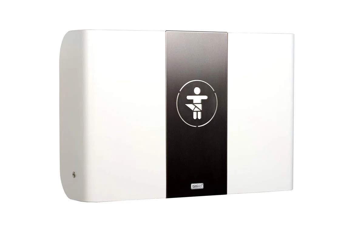 KAWAQ White | Table à langer Timkid | Certifié TÜV | Table à langer murale pliable et peu encombrant | Avec matelas à langer gris | Idéal pour le public et privé | Fabriqué en Allemagne